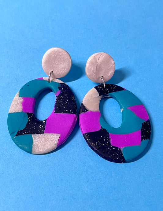 Karierte Ohrringe, handgemacht, perlmutt-Optik